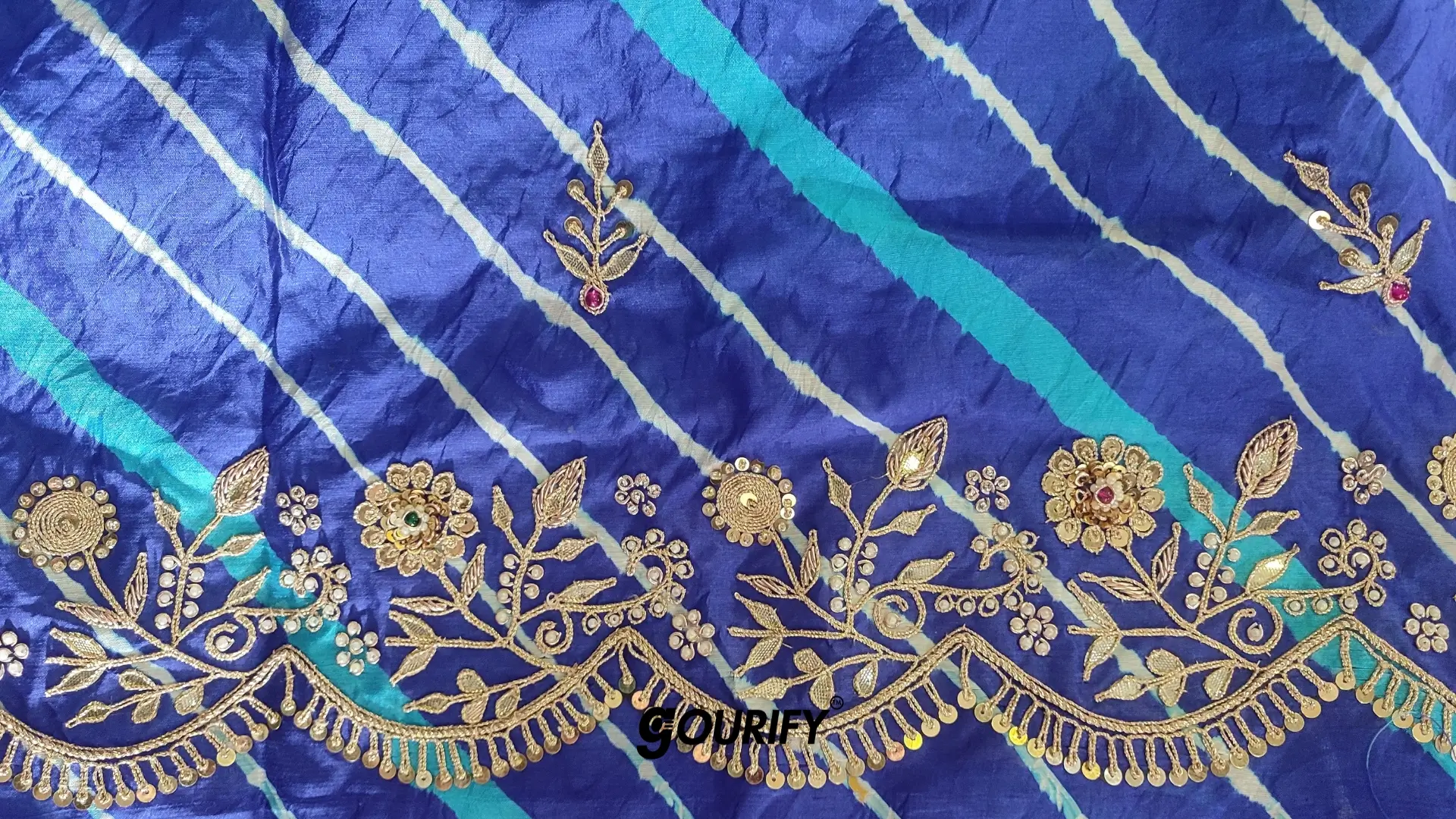 Blue embroidered saree