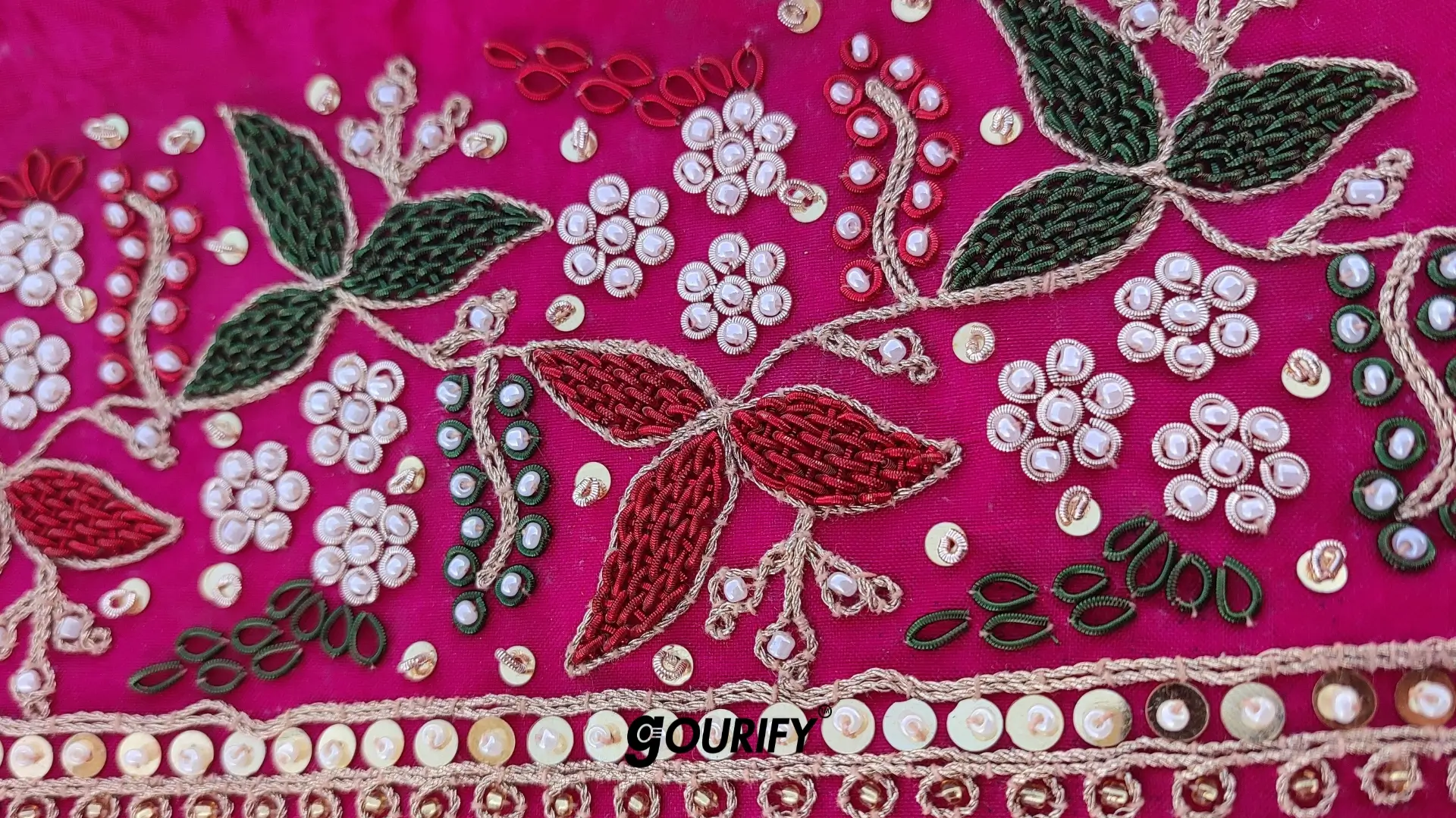 Dark pink embroidered saree