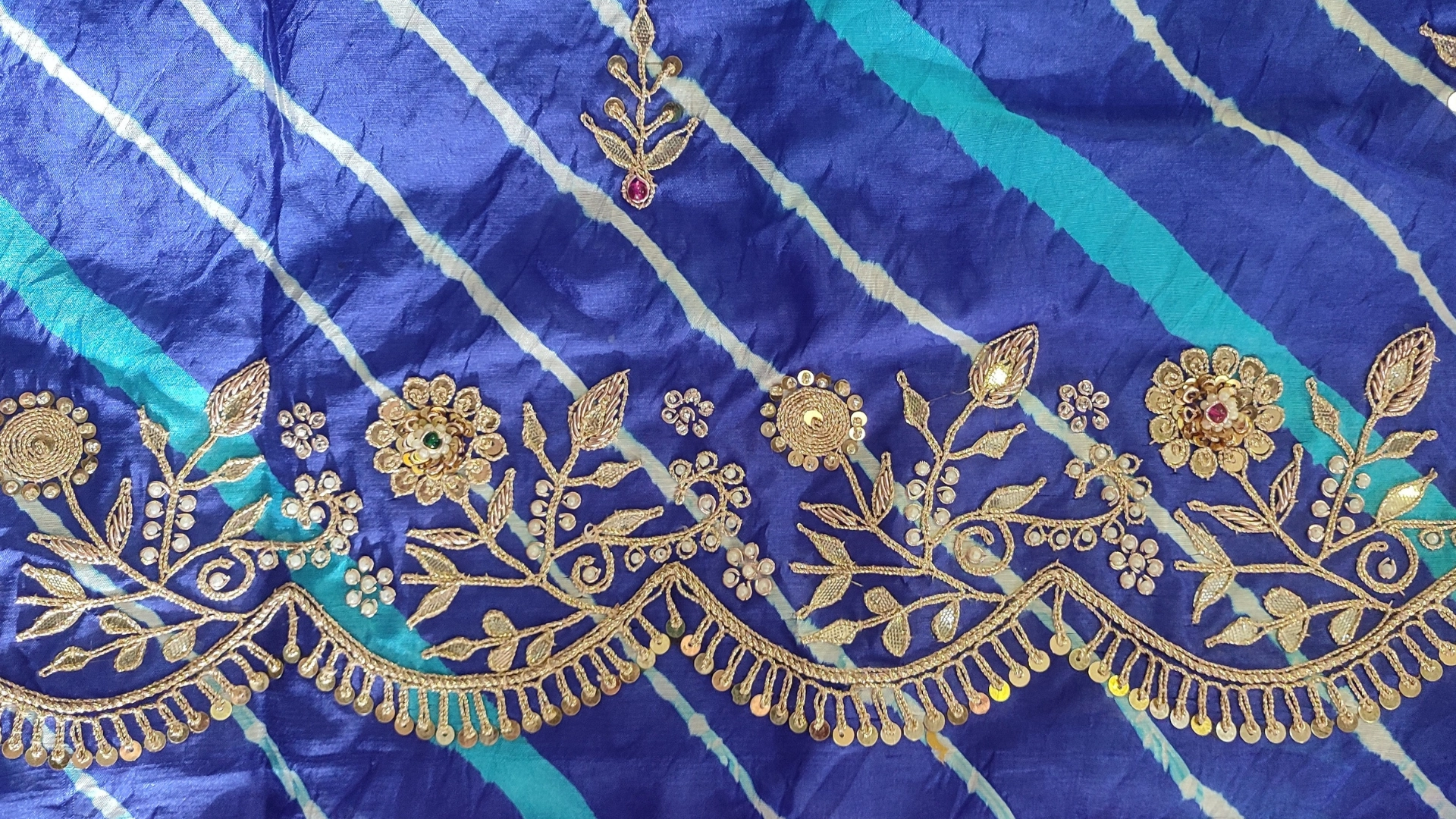 Luxury Blue Lahariya Gota Patti Saree