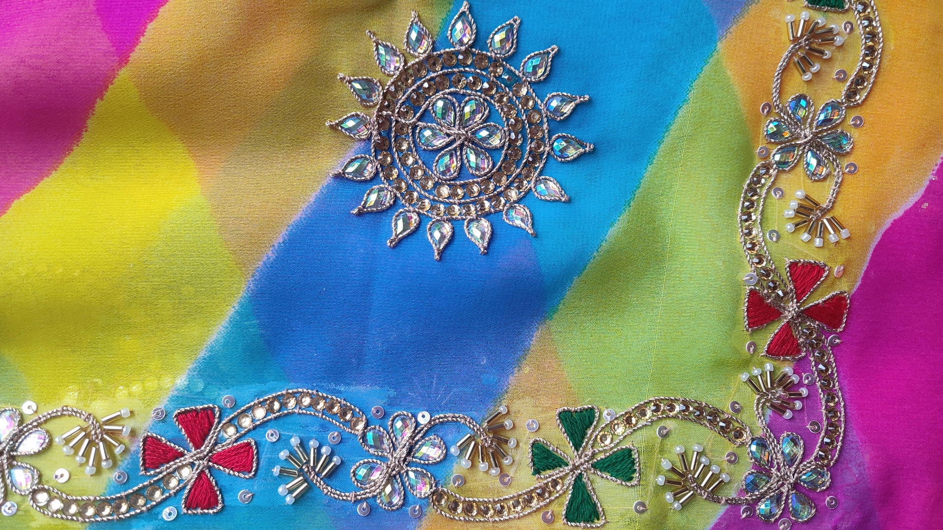 Luxury Colorful Lahariya Zari Dori Handwork