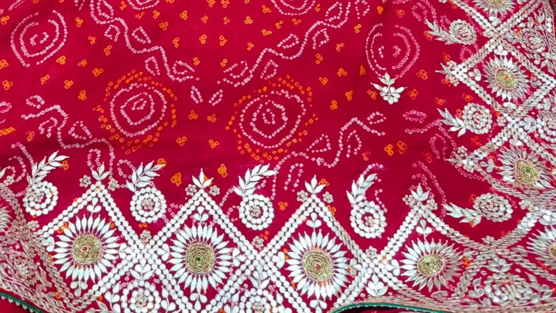 Pure Bandhej Hand Embroidered Gota Patti Kasab