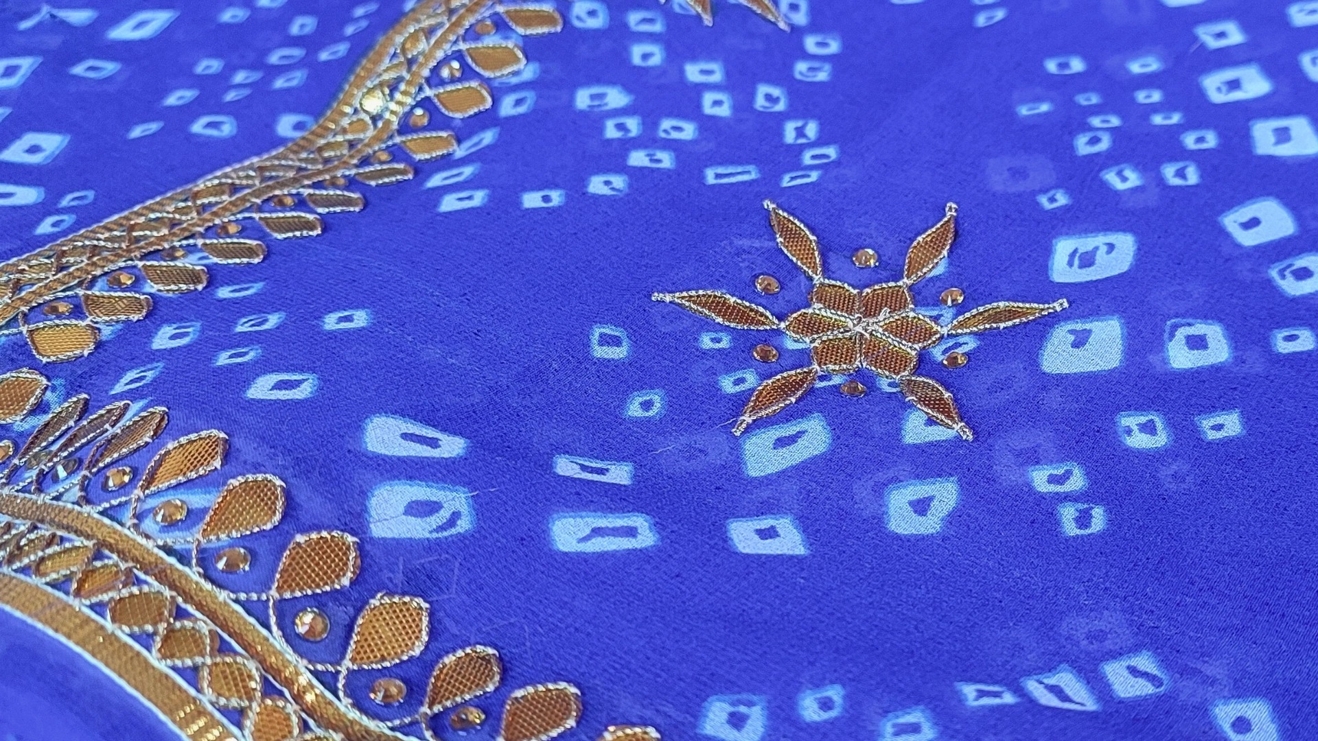 Traditional Blue Chunri Gota Handwork Saree